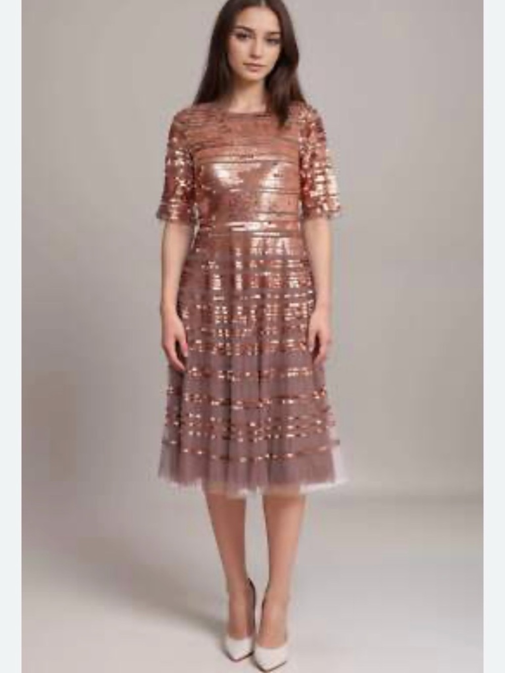 NWT Johnny Was sepia sequin mesh dress